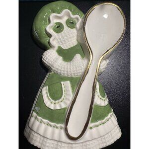 Green White Ceramic Rag Doll Kitchen Spoon Holder Rest